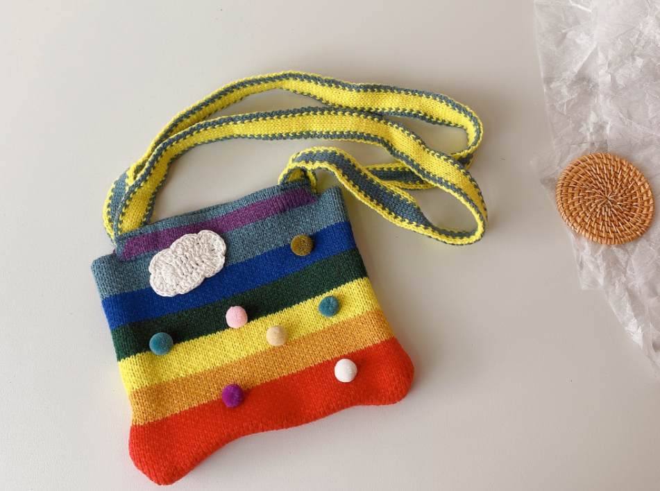 兒童手工針織彩虹包