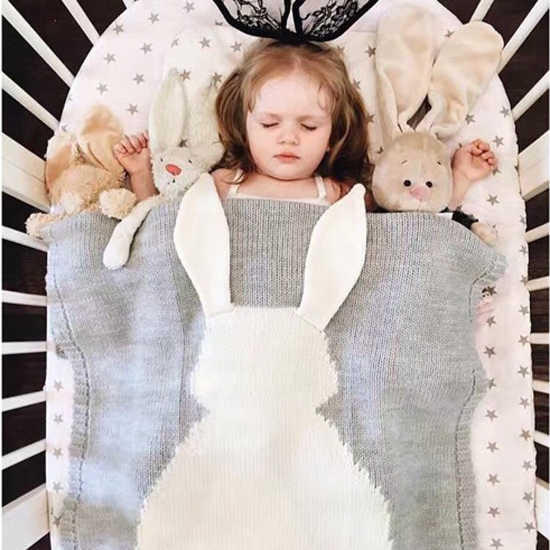 針織純棉萌萌兔子兒童午睡毯