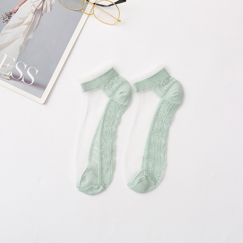 日系蕾絲船型玻璃絲襪 (五色)