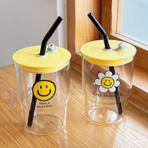 韓國ins風微笑玻璃吸管杯蓋組