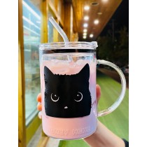 1000ml黑貓咪吸管耐熱玻璃杯