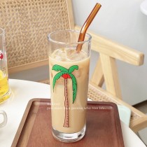 韓國ins風椰子樹玻璃飲料杯吸管組
