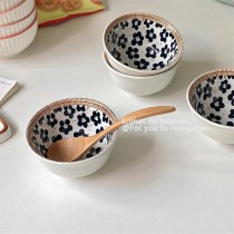 日式陶瓷復古花卉釉下彩飯碗