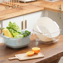 日本SP SAUCE 廚房多功能瀝水收納籃 (白/藍)